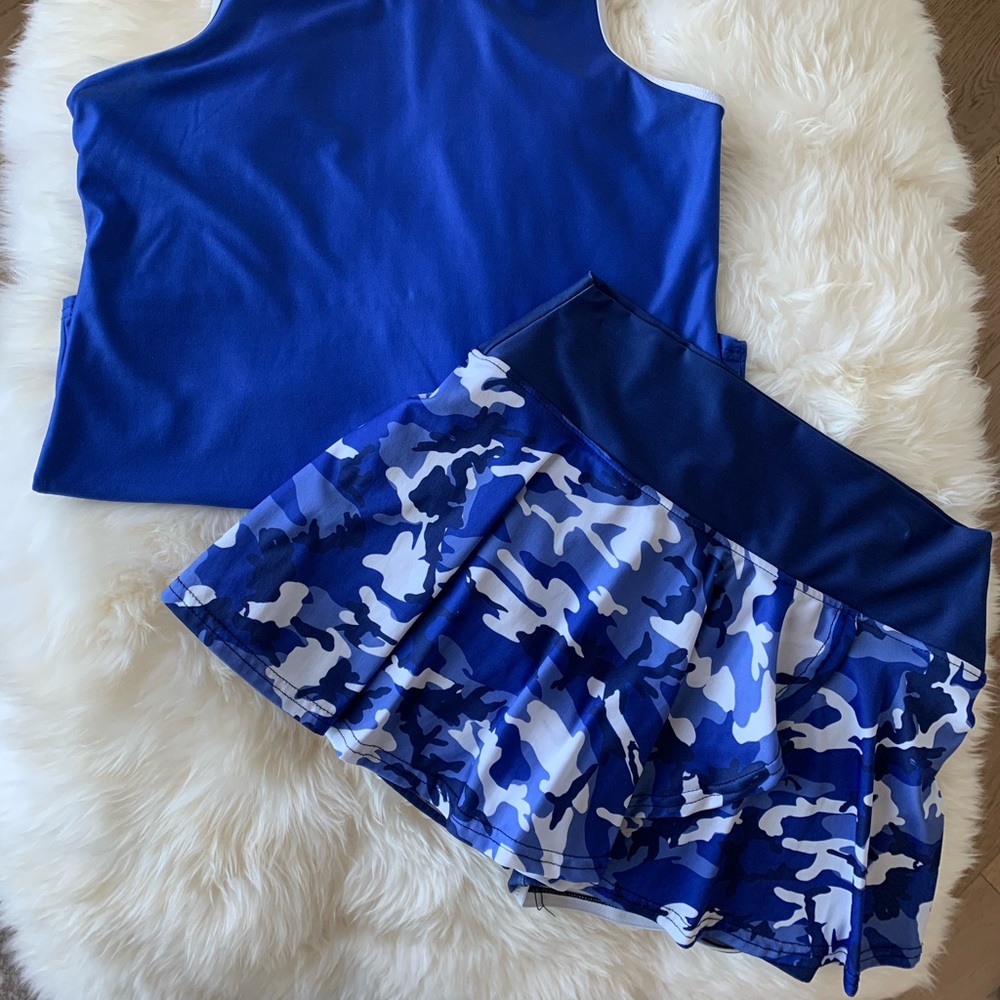 Faye +Florie Top Skirt Set Blue White Camo Tennis Sz Large